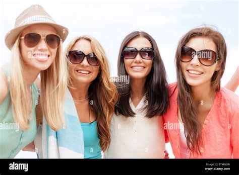 Girls In Shades Having Fun On The Beach Stock Photo Alamy