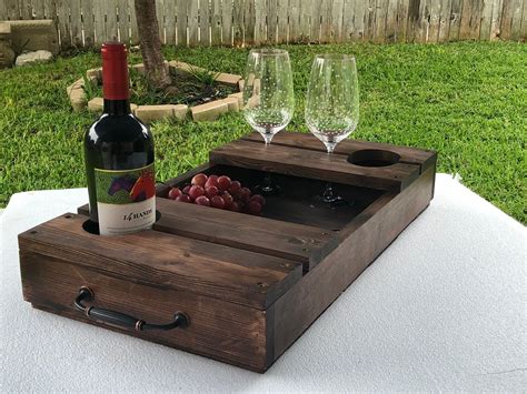 Wooden Wine Bottle Wine Glass Serving Tray Table Décor Decorative