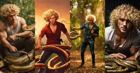 Lexica Blonde Curly Hair Man Fight A Snake