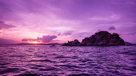 Body Of Water And Island Sea Island Landscape Sunset Hd Wallpaper