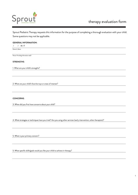 Therapy Evaluation Form Printable Pdf Download