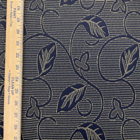 Leafy Vines In Navy Blue And Yellow Upholstery Fabric 54 Wide By