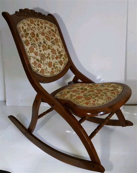 Vintageantique Tapestry Wood Folding Rocker Rocking Chair Victorian