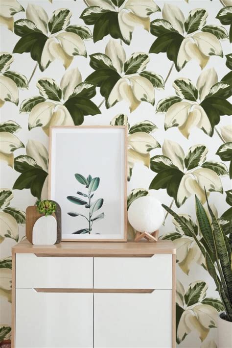 Bold Green And Cream Color Leaf Wallpaper Peel And Stick Or Non Pasted