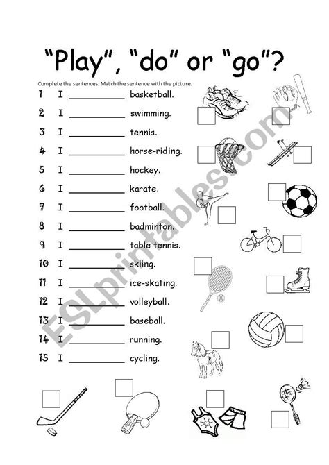 Sports Play Do Or Go Esl Worksheet By Thewhitelily English