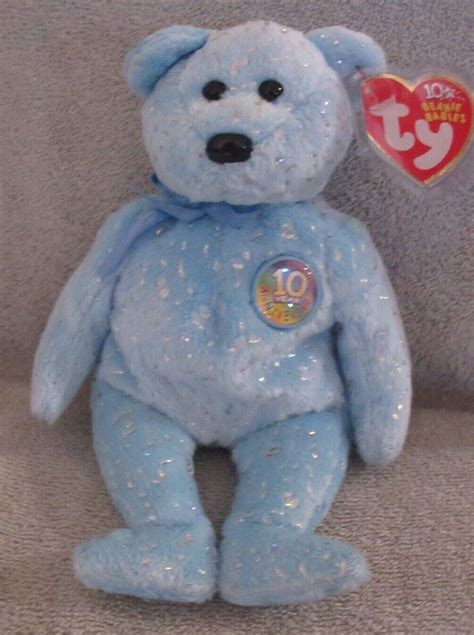 Ty Beanie Baby Light Blue Decade Bear DOB January 22 2003 MWMT Free