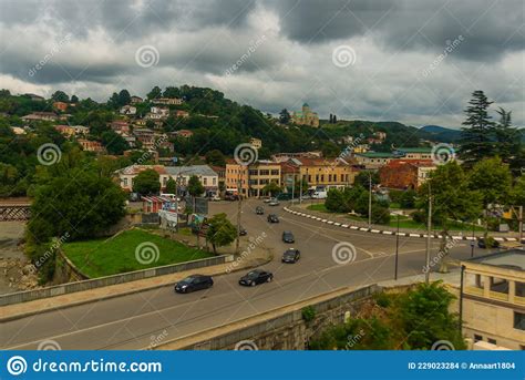 Kutaisi Georgia Top View From The Cable Car Of The Rioni River And