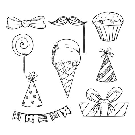 Premium Vector Set Of Birthday Party Sketch Or Hand Drawn