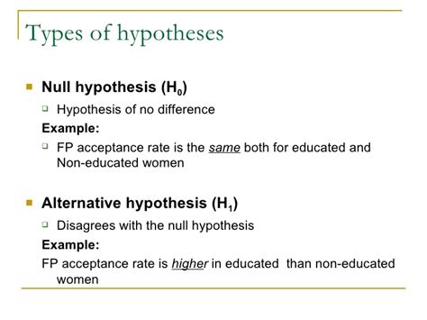 For example, the third research question above can be made into the hypothesis null hypotheses are used in the sciences. Research hypothesis