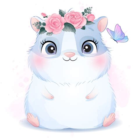 Cute Little Guinea Pig With Watercolor Illustration 2063879 Vector Art