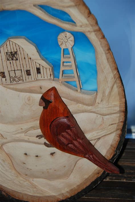 Intarsia Male Cardinal On Branch With Stain Glass Background Etsy