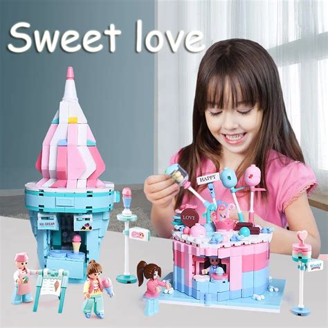 city streetscape building block fast food set mobile ice cream shop assembly model diy birthday