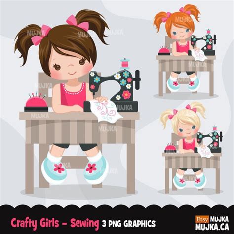 Seamstress Clipart Sewing Girl Crafty Character Graphics Digitizer
