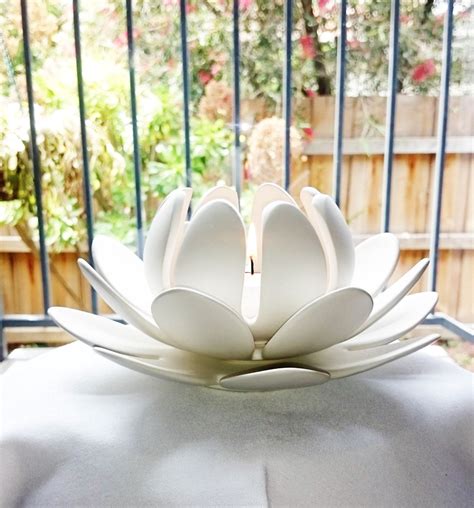 3 Piece Lotus Flower Candle Holder Trio Of White Ceramic Lotus Flower