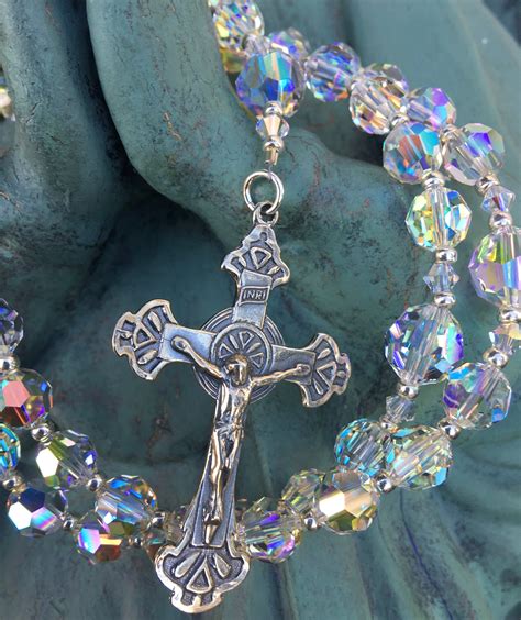 Shimmering Large Catholic Rosary With Swarovski Ab Crystal Etsy