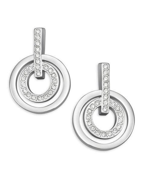Swarovski Crystal Pave Double Circle Earrings In Silver Lyst