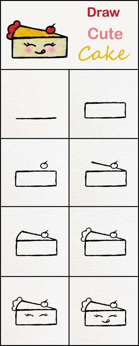 Learn How To Draw A Cute Cake Step By Step ♥ Very Simple Tutorial