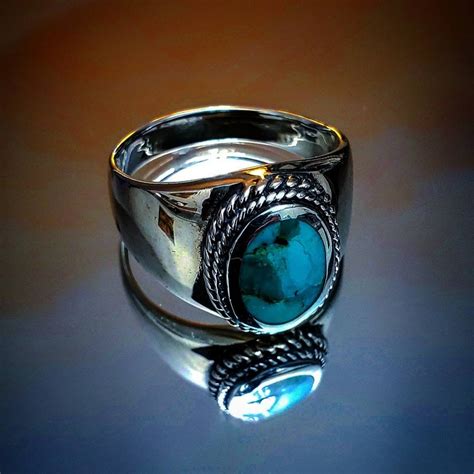 Turquoise Mens Ring Sterling Silver Ring 925 Stamped Etsy