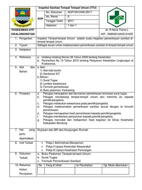 Formulir Inspeksi Kesehatan Lingkungan Tempat Wisata Tempat Wisata