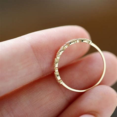 14k Solid Gold Dainty Ring Real Gold Stackable Cubic Zirconia Etsy