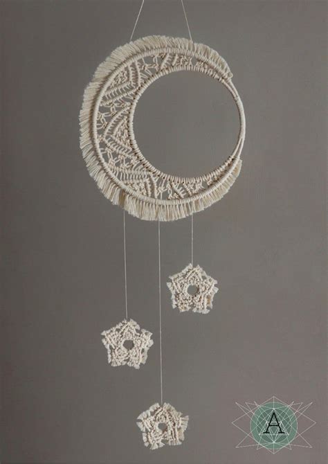 Macrame Moon And Stars Dream Catcher Bedroom Or Nursery Image 4