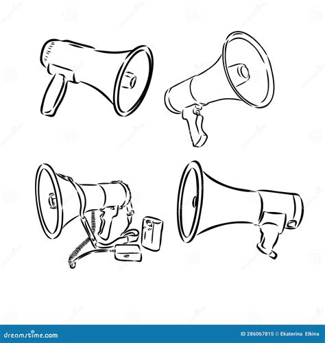 Retro Hand Drawn Megaphone Realistic Sketch Of Loudspeaker Vector