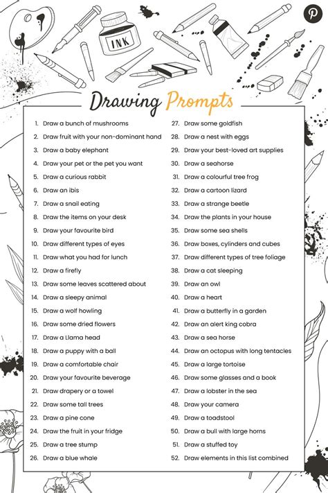 Drawing Prompts Easy Nature And Animal Drawing List For 52 Weeks