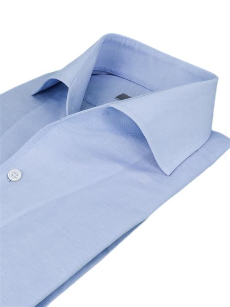 Sky Blue Cotton Linen Ascot Collar Shirt Ascot Chang