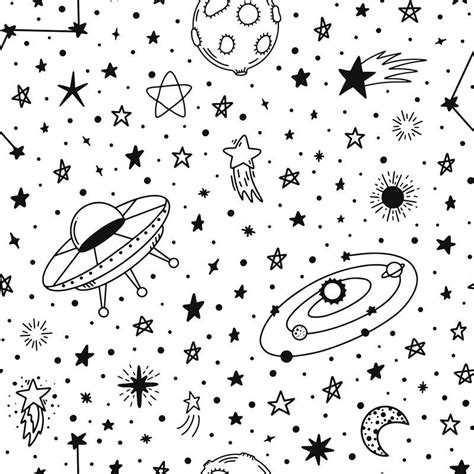 Space Hand Drawn Pattern Seamless Doodle Space Planets And Stars Patt