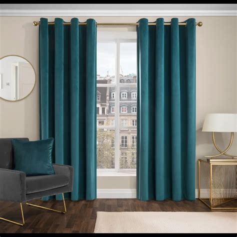 Heavy Velvet Teal Eyelet Ready Made Curtains The Curtain Store At Home