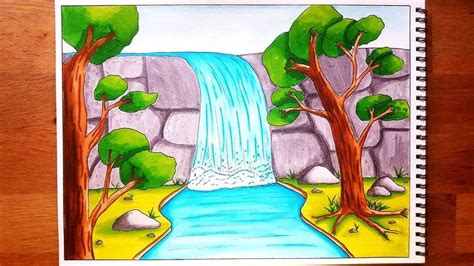 Hey everyone, this is my first landscape tutorial and it's a fun one. How to Draw A Waterfall Stream Scenery for Beginners| Step ...