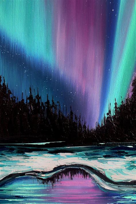 Northern Lights Art Winter Landscape Aurora Borealis Art Etsy