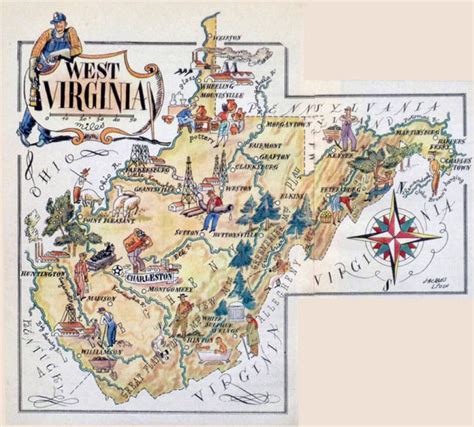 Large Tourist Illustrated Map Of West Virginia State