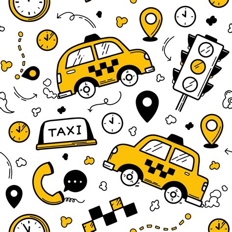Taxi Seamless Pattern In The Doodle Style 3238360 Vector Art At Vecteezy