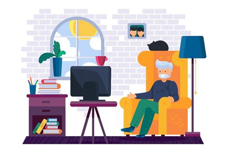 Grandfather Watching Tv In Living Room Vector 2462458 Vector Art At