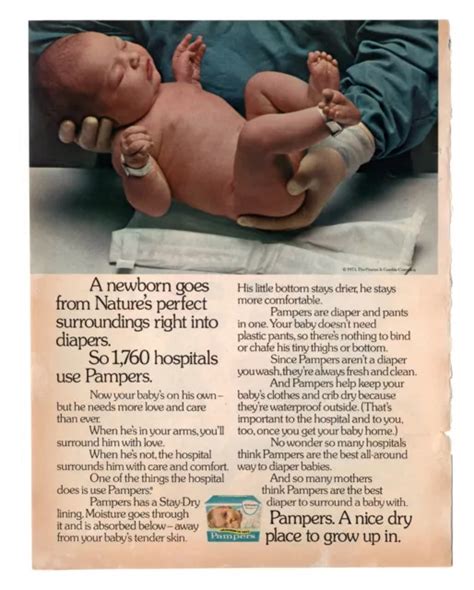 Vintage 1970s Mag Print Ad Pampers Disposable Diapers Cute Baby Nursery