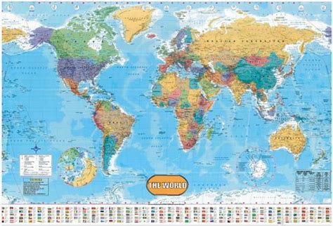 Large Huge Laminated World Map Poster Wall Chart With Flags