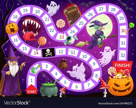 Halloween Start To Finish Board Game Template Vector Image