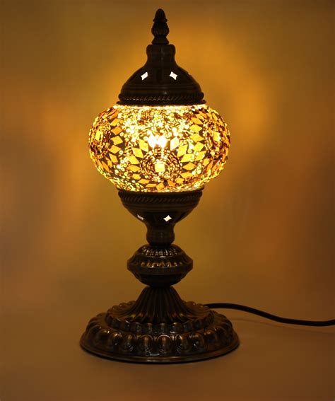 Turkish Mosaic Table Lamp Yellow Gold With Large Elegant Base Cm