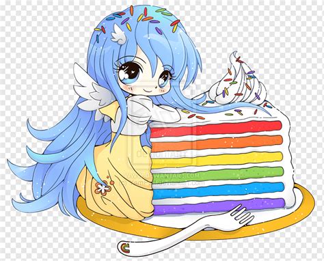 Chibi Drawing Anime Rainbow Cookie Birthday Cake Cute Candy Colored