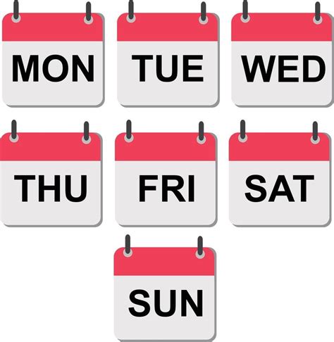 Calendar Icons With Days Of The Week Monday Tuesday Wednesday Thursday Friday Saturday