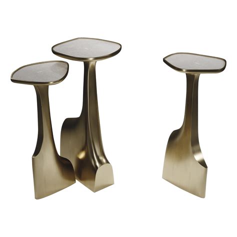 Shagreen Triptych Side Table With Bronze Patina Brass Accents By Randy