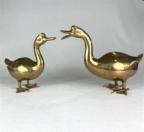 Large Pair Of Brass Ducks Vintage 1970s Brass Decor Retro Etsy