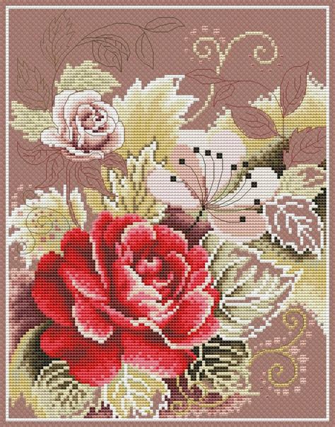 Red Roses Cross Stitch Pattern Flowers Floral Digital Instant Etsy