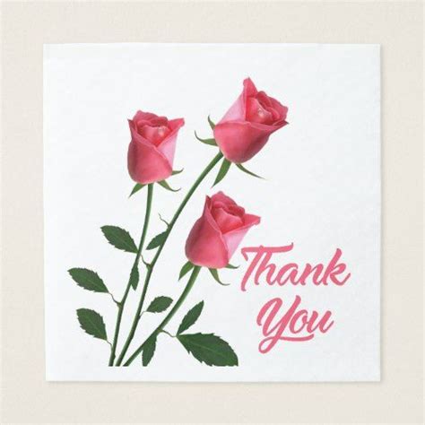 Floral Thank You Pink Rose Flowers Wedding Party Napkins Zazzle