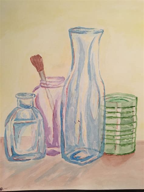Water Color Glass Bottles And Tin Can Art Love Art Painting