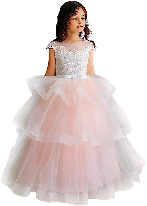 Lace Embroidery Princess Pageant Dresses Kids Prom Ball Gown Tulle