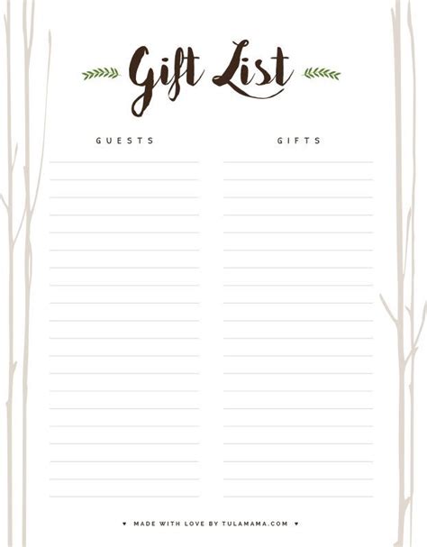 Perfect to use at our shower. Free Printable Gift Tracker For Any Occasion | Gift tracker, Baby shower woodland theme, Baby ...