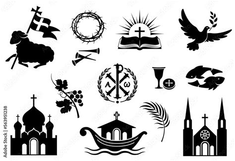 Religious Christian Signs And Symbols Set Of Icons Black Silhouette