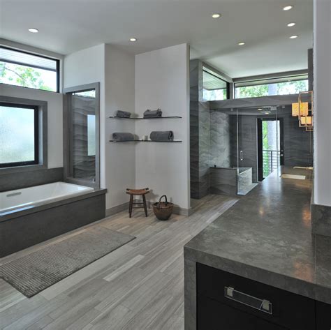 A few simplistic bathroom ideas you can incorporate are geometric shaped mirrors, showcasing concrete, wooden and other natural elements, opting for a neutral color palette and utilizing natural lighting as much as possible. 22 Stylish Grey Bathroom Designs, Decorating Ideas ...